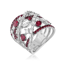 White Gold Diamond and Ruby Stacked Ring