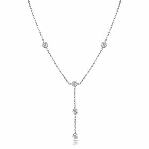 1.67ct. Natural Diamond Necklace Set In 14K White Gold, Bezel Set Round Cut