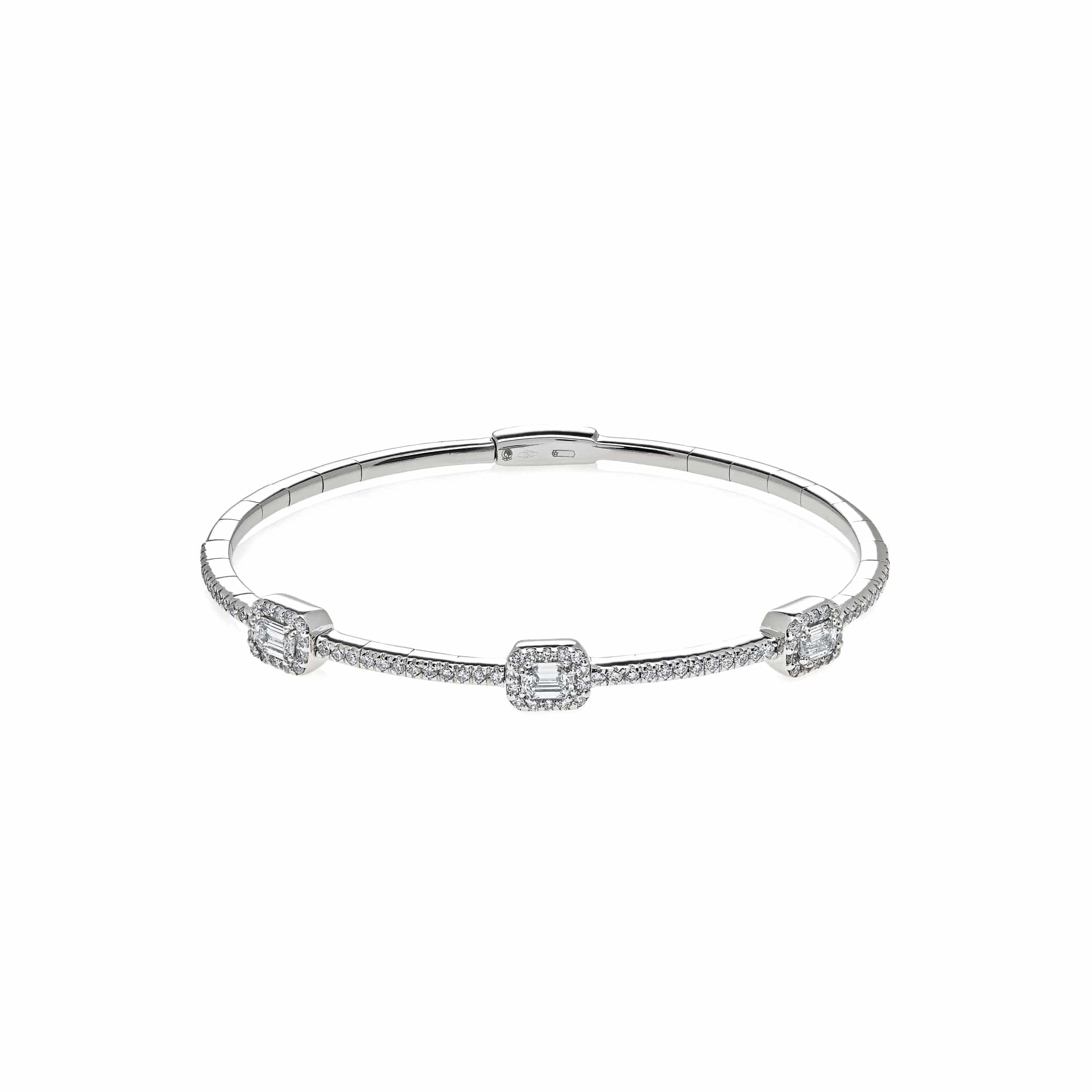 White Gold Emerald Cut Diamond Bangle