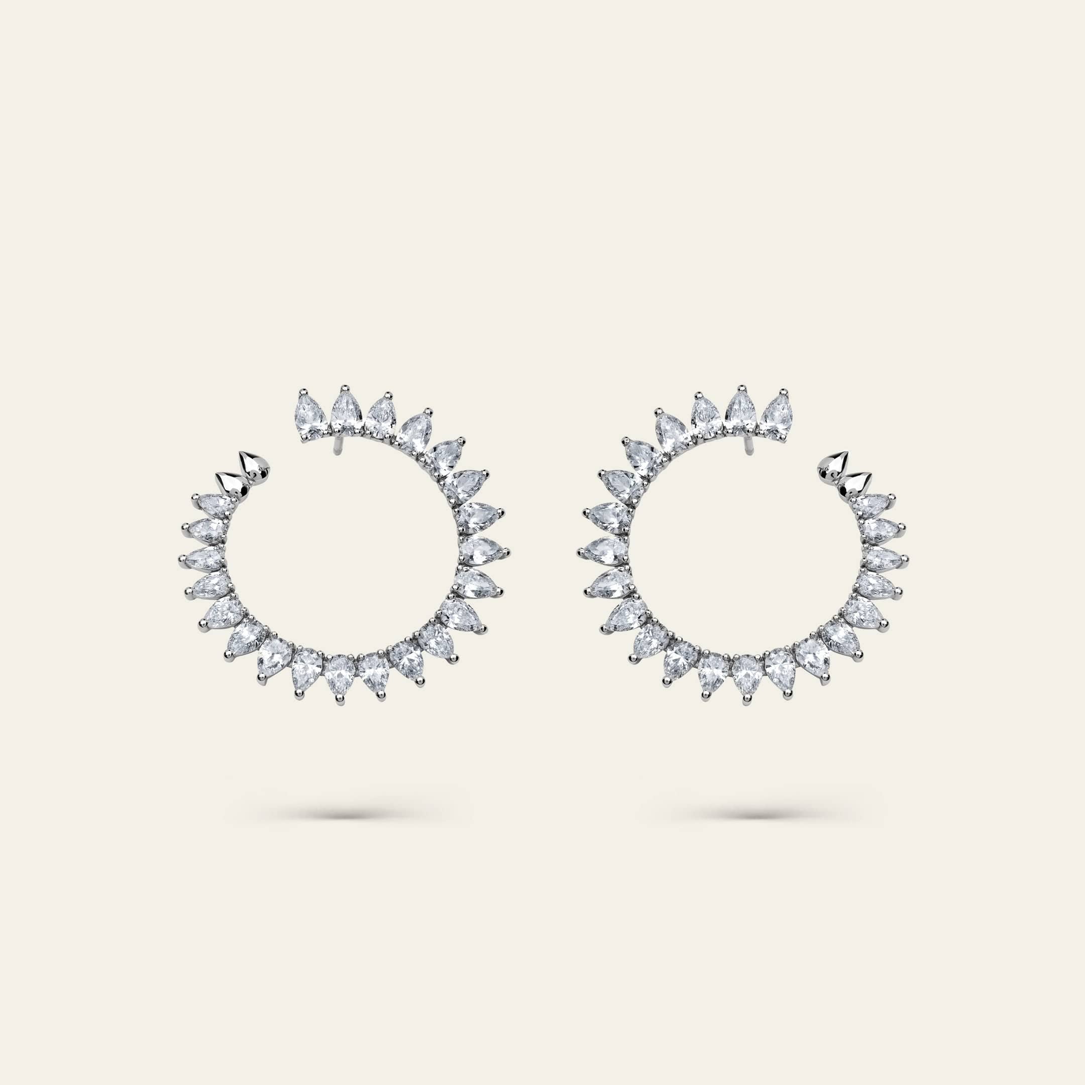 White Gold Pear Shape Diamond Spiral Earrings