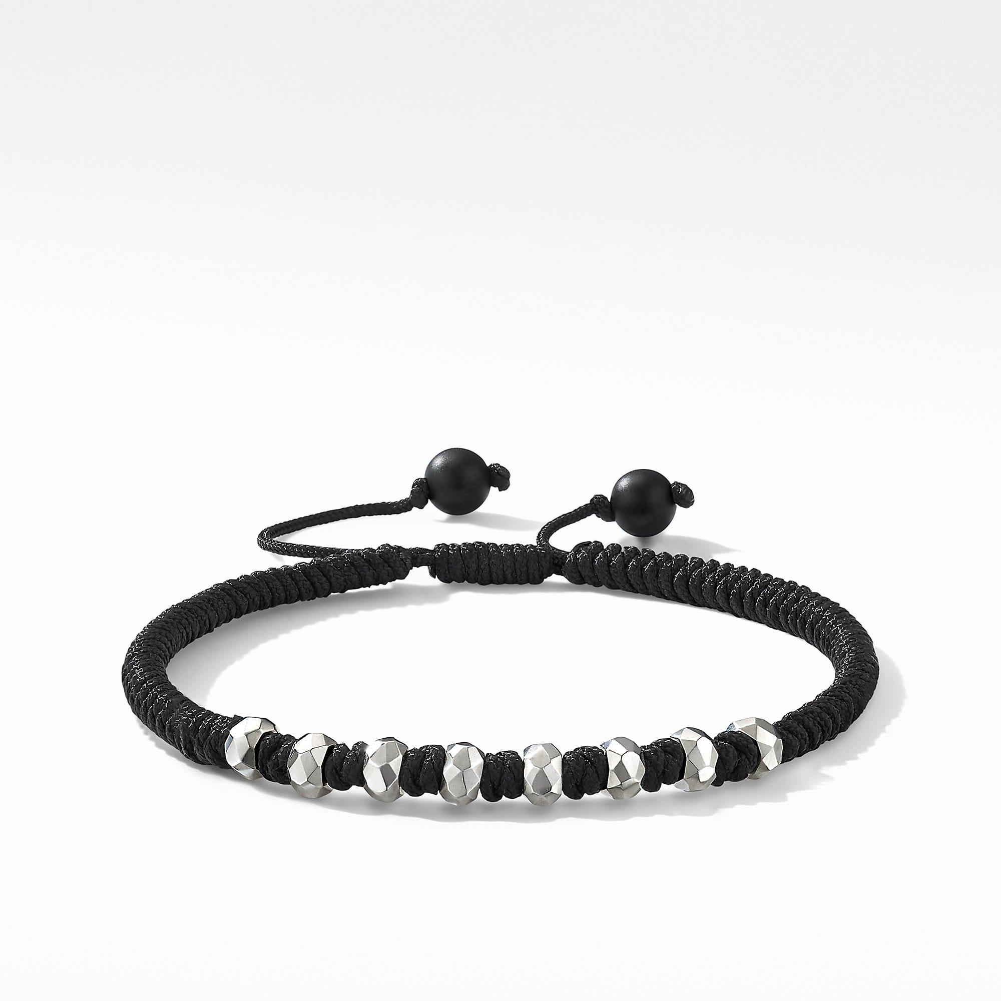 Woven Bracelet in Black Nylon with Black Onyx