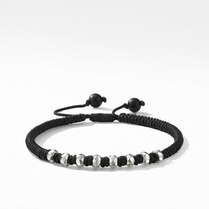 Woven Bracelet in Black Nylon with Black Onyx