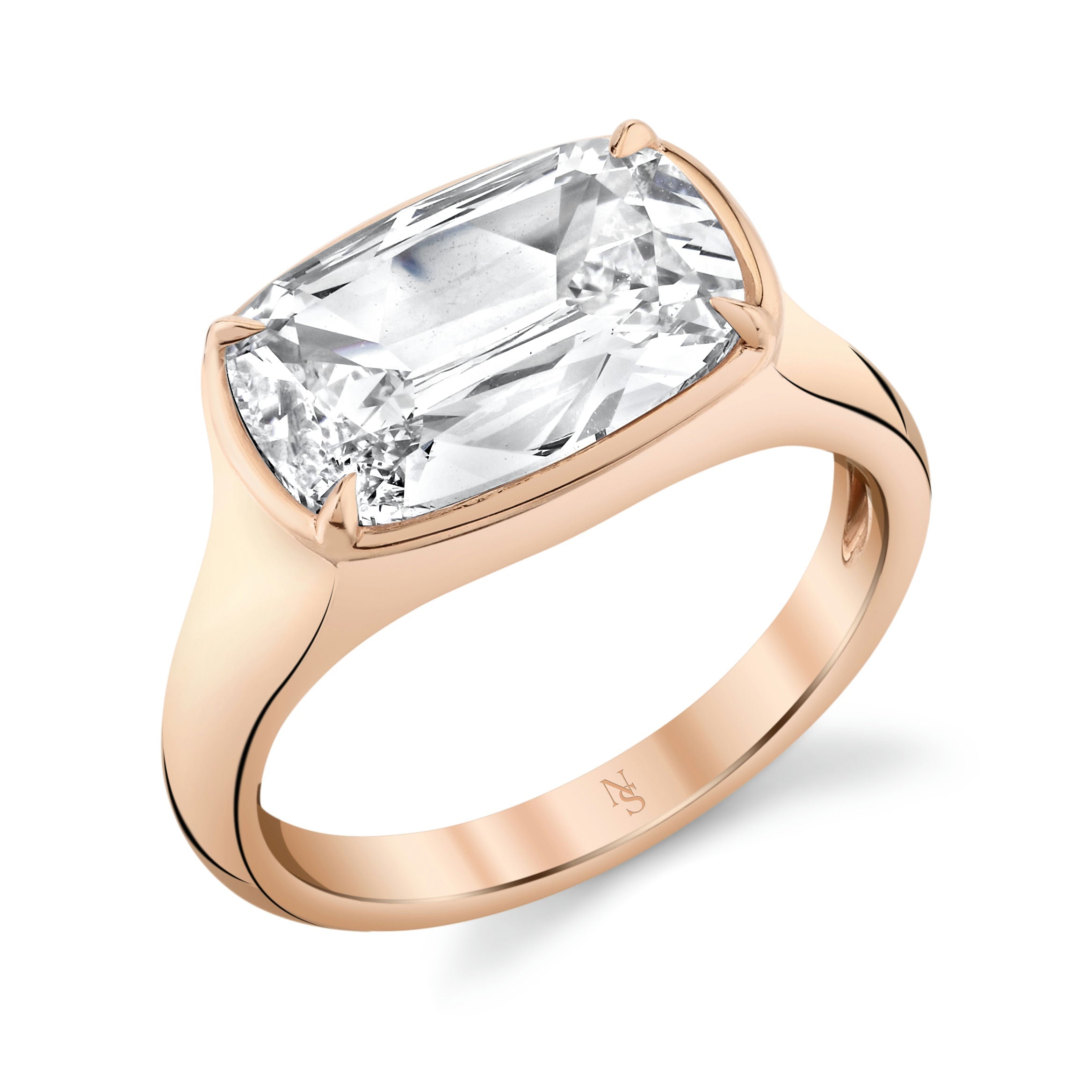 East-West Cushion Cut Diamond Bezel Ring