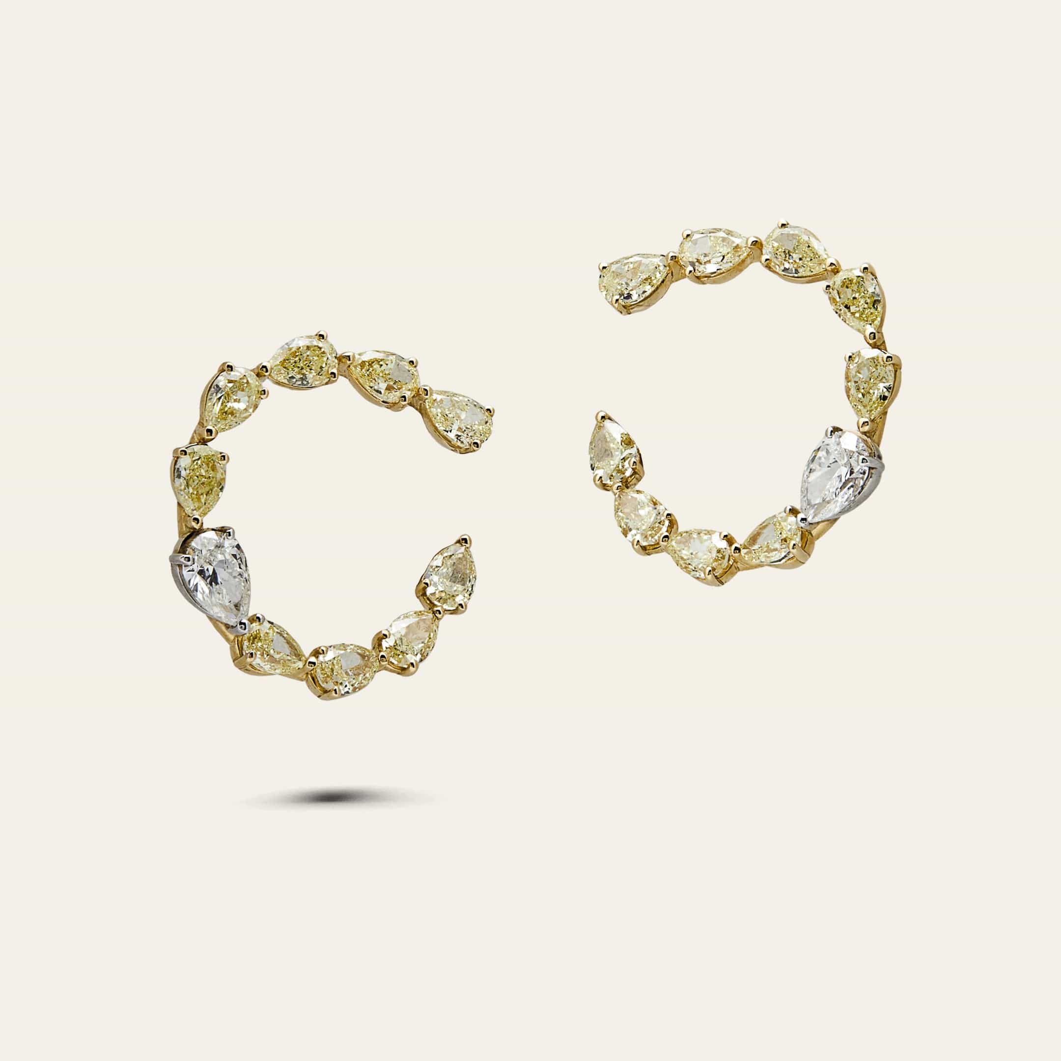 Yellow Diamond Pear-Shaped Hoop Earrings