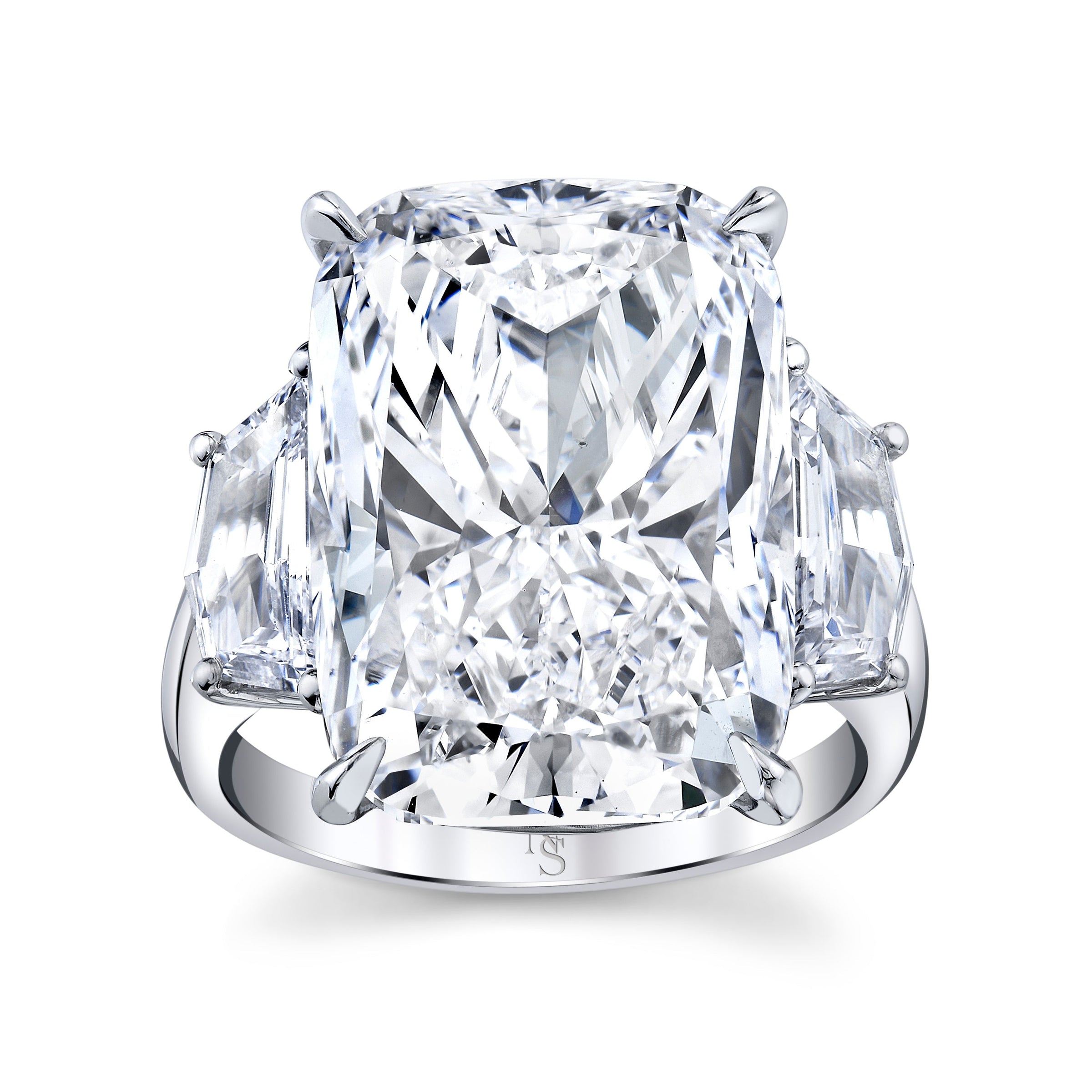 16.71 Carat Cushion Diamond 3-Stone Ring