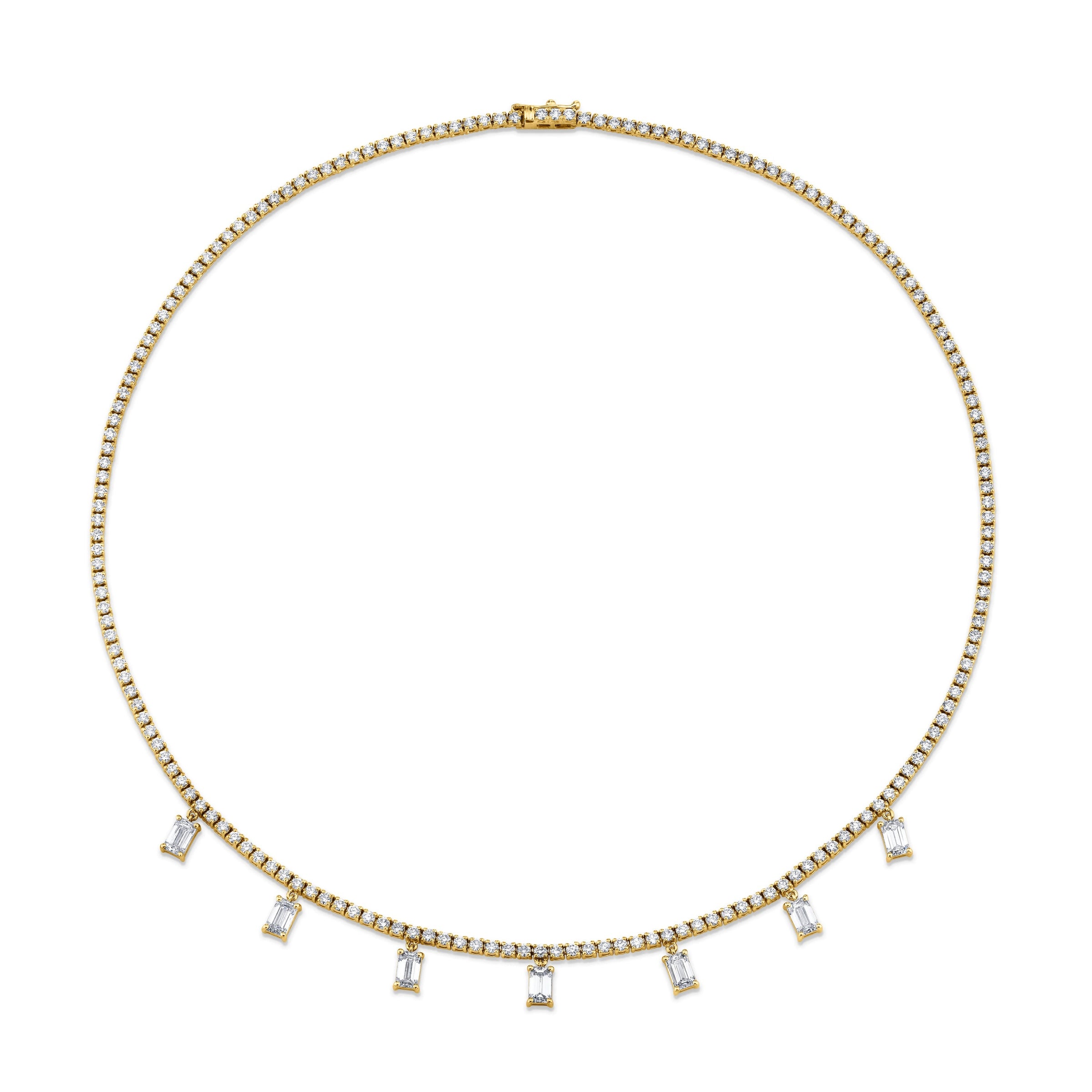 18K Yellow Gold Necklace with Emerald Cut Diamond Charms