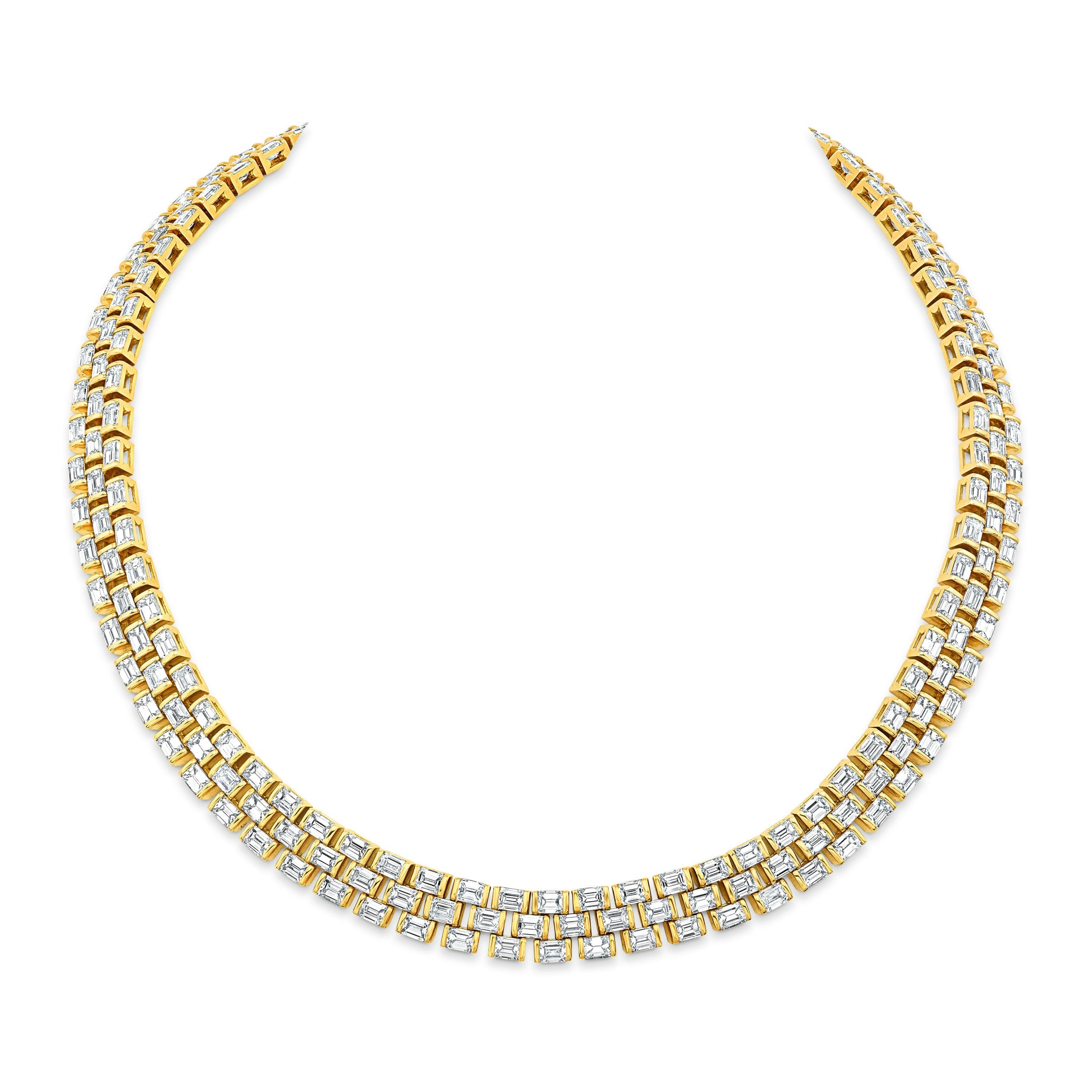 Watch Band Style Triple Row Diamond Necklace