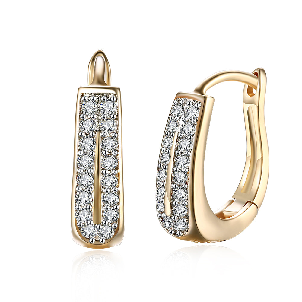 Swarovski Crystal Micro Pave Two Lined Classic Huggies Set in 18K Gold - Golden NYC Jewelry