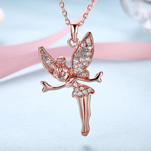 Austrian Elements Pav'e Angel Pendant Necklace in 14K Rose Gold Plating