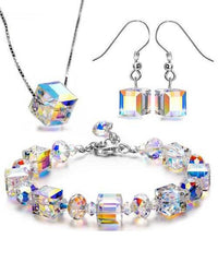3 Piece Aurora Borilles Set With Crystals in 18K White Gold Plated