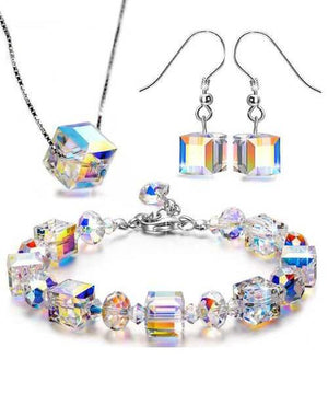 3 Piece Aurora Borilles Set With Crystals in 18K White Gold Plated
