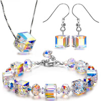 Aurora Borealis Magnificent Cube With Swarovski Crystals - 3 Piece Set with Luxe Box