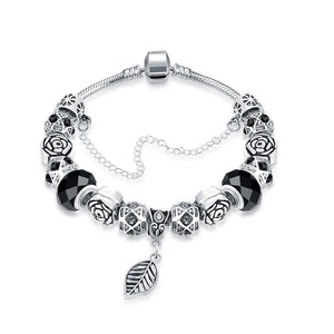 Black Onyx Passion Leaf Branch Pandora Inspired Bracelet - Golden NYC Jewelry