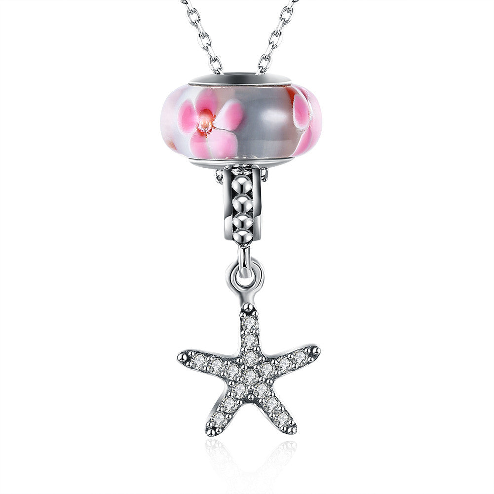 Sterling Silver 2 Piece Necklace- Pink Starfish - Golden NYC Jewelry