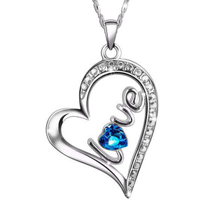 Austrian Crystals Sapphire LOVE Pave Heart  Necklace