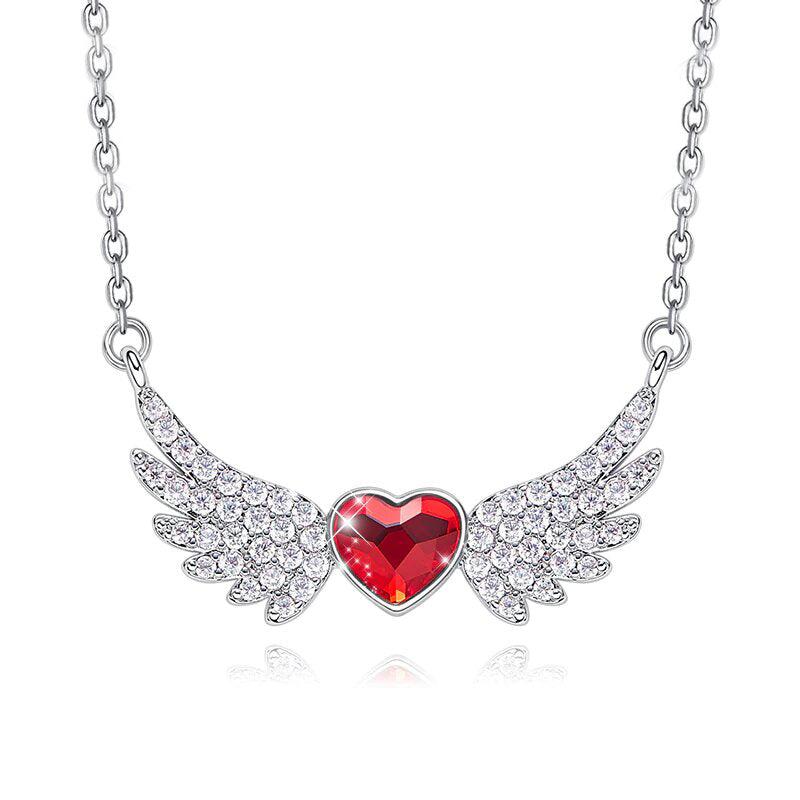 Swarovski Crystals 4.00 Ct Ruby Flying with the Wings of an Angel Necklace