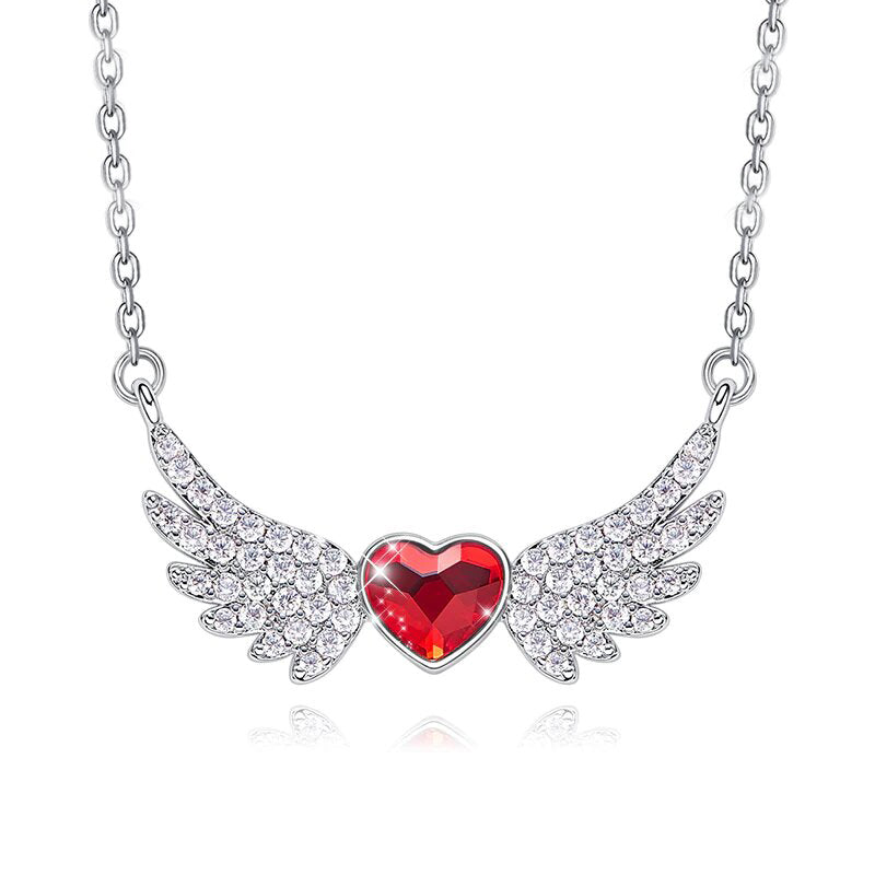 Austrian Crystals 4.00 Ct Ruby Flying with the Wings of an Angel Necklace
