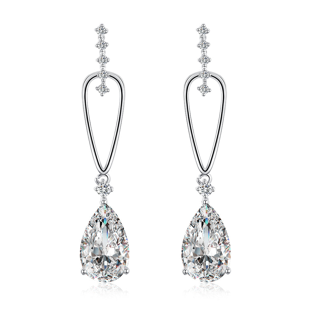 Pear Shaped Swarovski Crystal Dangling Earrings Set in 18K White Gold - Golden NYC Jewelry