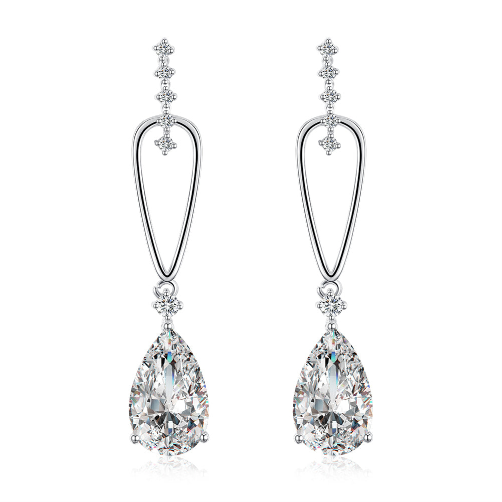 Pear Shaped Austrian Crystal Dangling Earrings Set in 18K White Gold - Golden NYC Jewelry