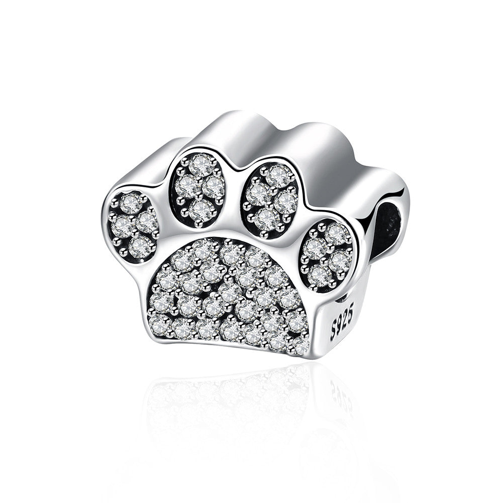 Sterling Silver CZ Pave Paw Doggie Animal Charm - Golden NYC Jewelry