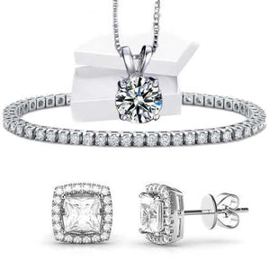 3 Piece Halo Set With Crystals in 18K White Gold Plated