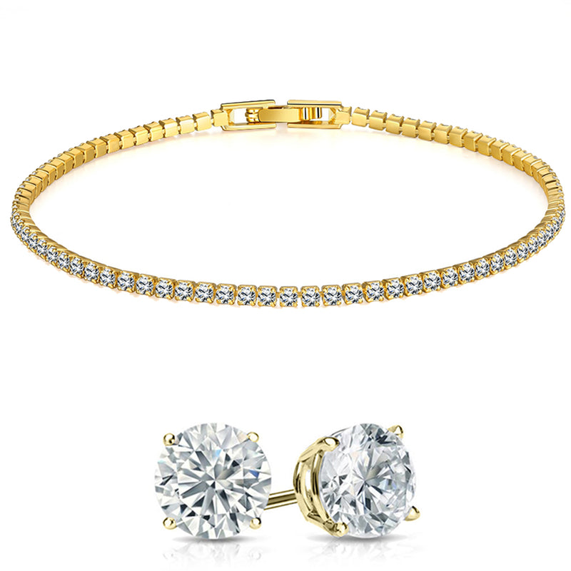 Stud Earrings and Tennis Bracelet Set Made with Swarovski Elements Crystals