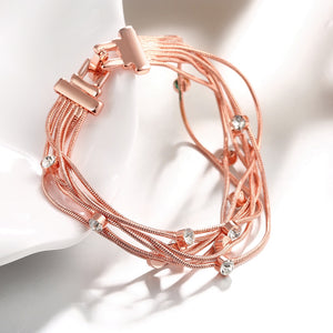 Multi-Strands Austrian Elements Bracelet in 14K Rose Gold