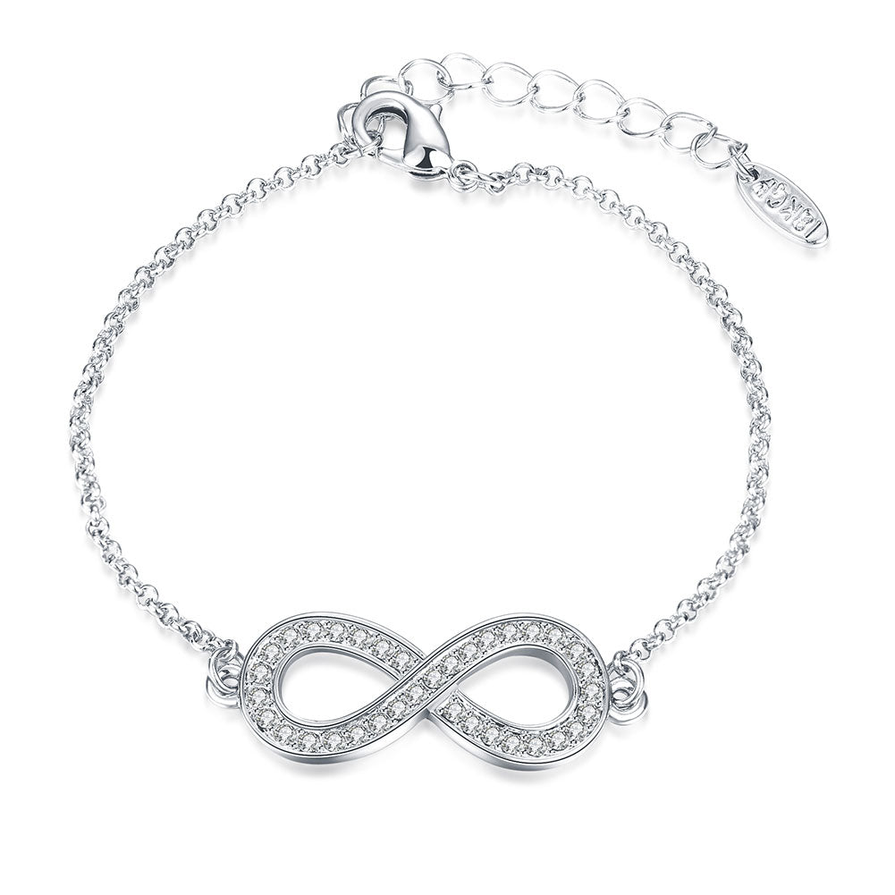 Infinity Pendant Bracelet with Austrian Elements in 14K White  Gold