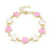 White & Pink Enamel Clover Bracelet in 14K Gold