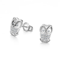 Swarovski Elements Pave Owl Studs in 18K White Gold
