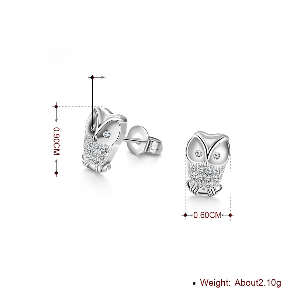 Swarovski Crystal Pave Owl Stud Earring in 18K White Gold Plated