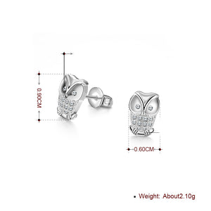 Austrian Crystal Pave Owl Stud Earring in 18K White Gold Plated