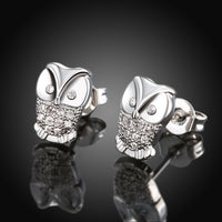 Swarovski Elements Pave Owl Studs in 18K White Gold