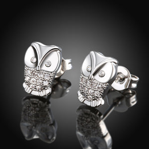 Swarovski Crystal Pave Owl Stud Earring in 18K White Gold Plated