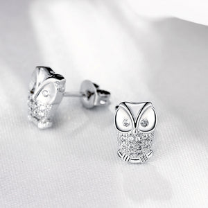 Austrian Elements Pav'e Owl Studs in 18K White Gold