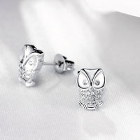 Swarovski Crystal Pave Owl Stud Earring in 18K White Gold Plated