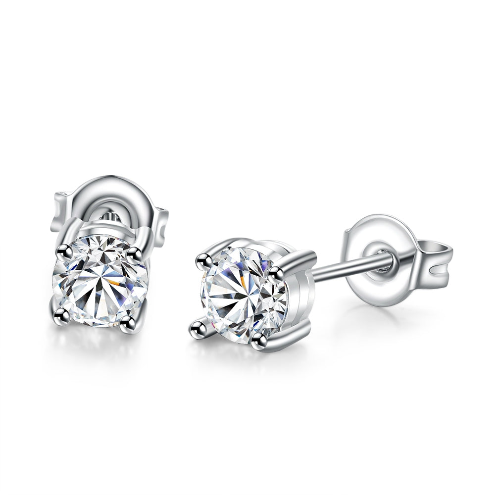 Solitaire Princess Cut Swarovski Elements Studs in 18K White