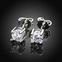 Solitaire Princess Cut Swarovski Elements Studs in 18K White