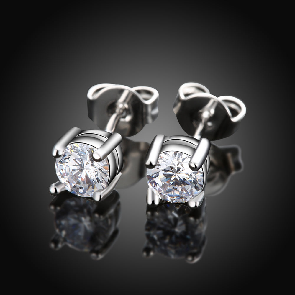 Solitaire Princess Cut Swarovski Elements Studs in 18K White