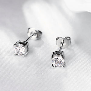 Solitaire Princess Cut Austrian Elements Studs in 18K White