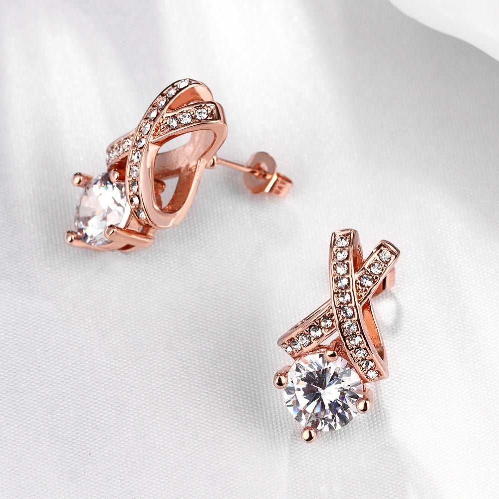 Swarovski Crystal X Cross Stud Earring in 18K Rose Gold Plated
