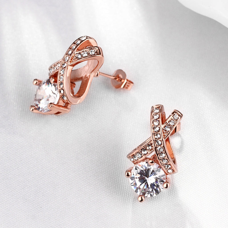 Swarovski Crystal X Cross Stud Earring in 18K Rose Gold Plated