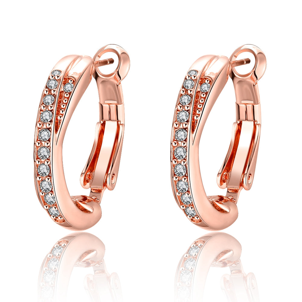 Austrian Crystal Hoop Huggie Earring in 18K Rose Gold Plated