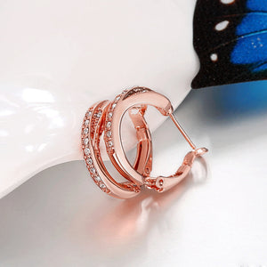 Austrian Crystal Hoop Huggie Earring in 18K Rose Gold Plated