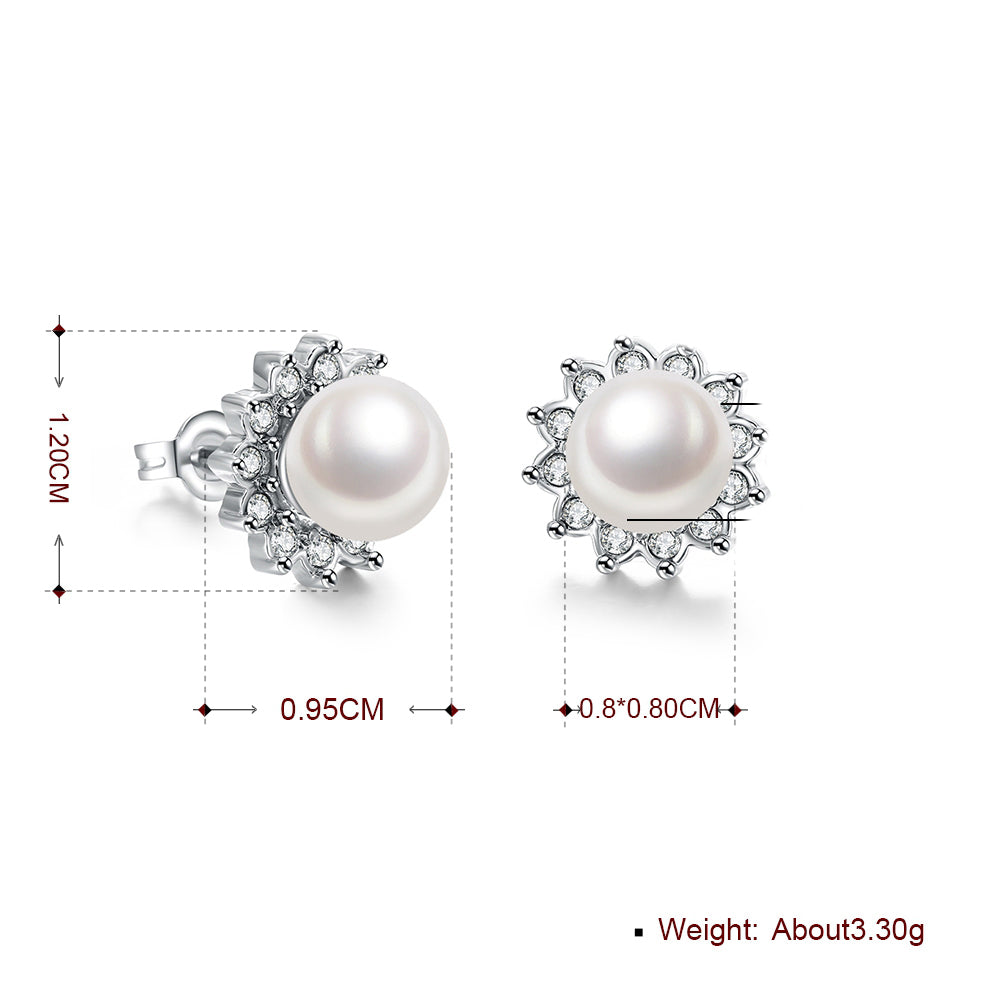 Swarovski Crystal Pearl Stud Earring in 18K White Gold Plated