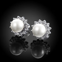 Swarovski Crystal Pearl Stud Earring in 18K White Gold Plated