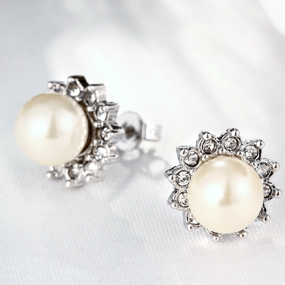 Swarovski Crystal Pearl Stud Earring in 18K White Gold Plated