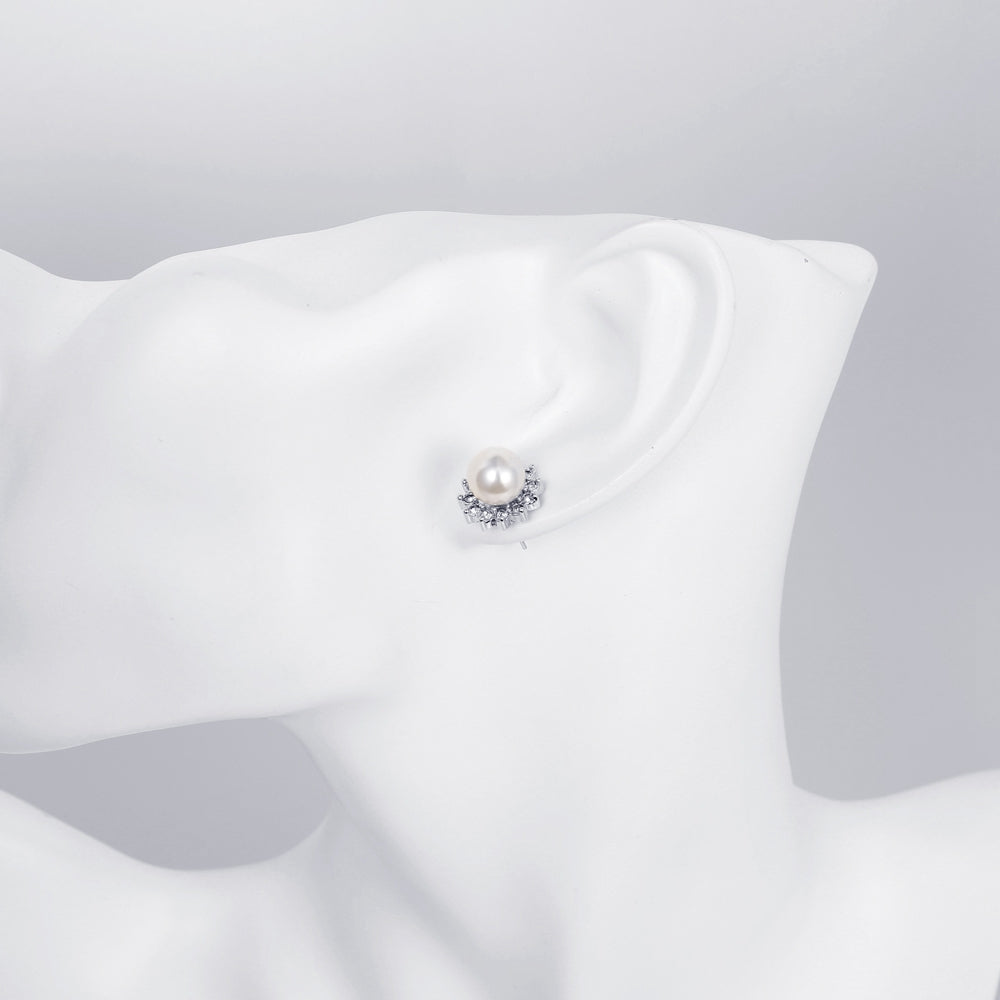 Swarovski Crystal Pearl Stud Earring in 18K White Gold Plated