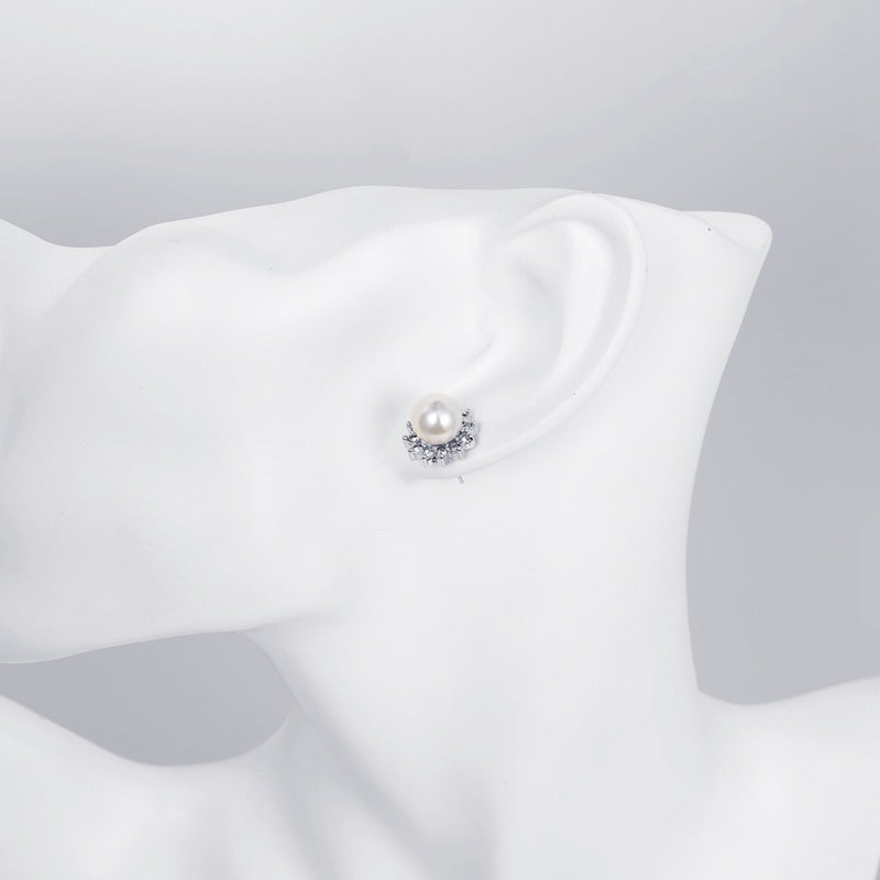 Swarovski Crystal Pearl Stud Earring in 18K White Gold Plated