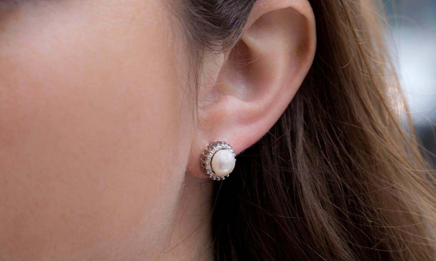 Swarovski Crystal Pearl Stud Earring in 18K White Gold Plated